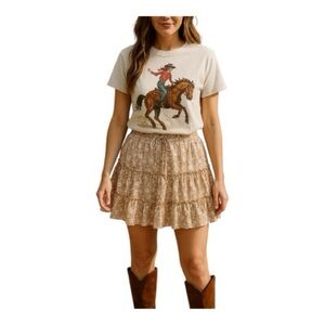 Mittoshop Floral Tiered Mini Skirt Brown Cream Size L